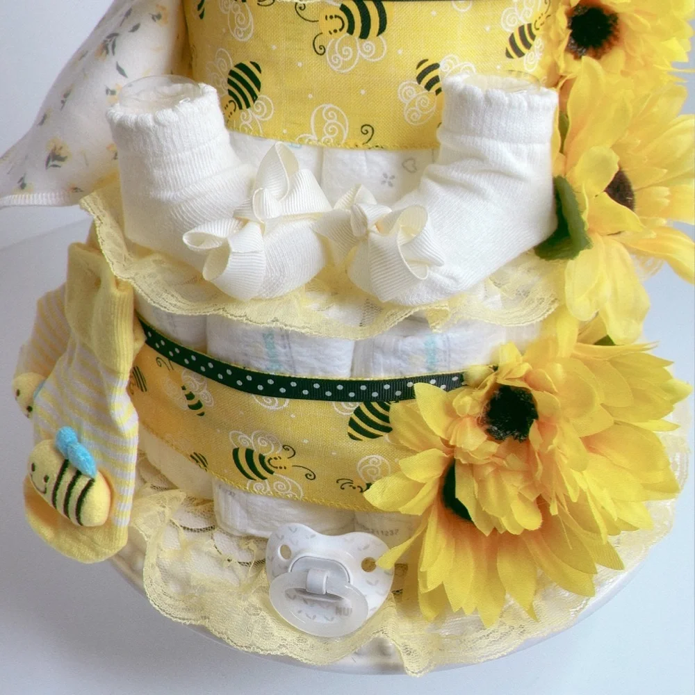 Bee Diaper Cake, Sunflower Diaper Cake